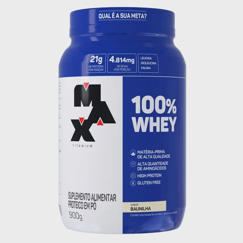 100% Whey 900g Pote - Max Titanium- Baunilha